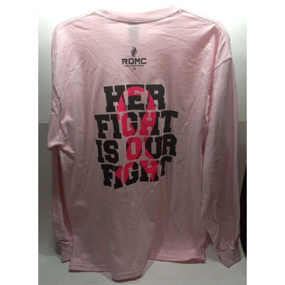 Breast Cancer Tee Shirt Long Sleeve Size Large Her Fight Is Our Fight Pink - Picture 4 of 5